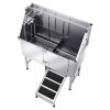 Stainless Steel Dog Washing Station, 50 inch Pet Grooming Tub w/ Ramp, PE Water Filter Board